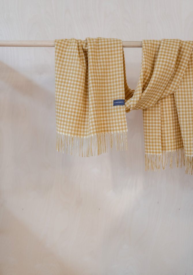 Lambswool Oversized Scarf in Mustard gingham 50x200